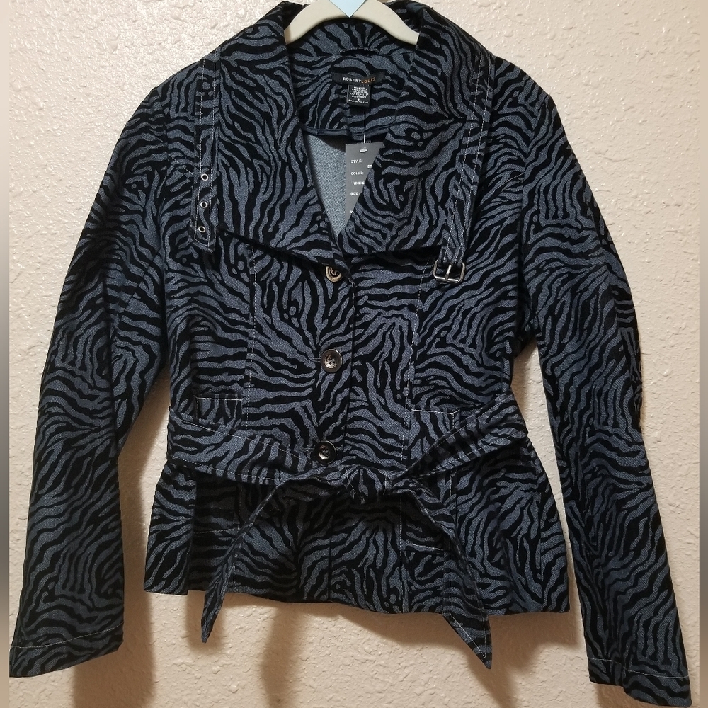 Black and Blue Zebra Animal Print Flocked Blazer